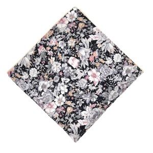Black Retro Style Floral Pocket Square Handkerchief